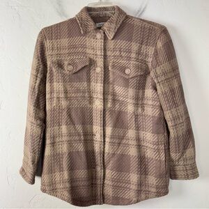 Outerknown Jacket Coat Shacket Plaid Brown‎ Tan Beige Lined Button Down Knit